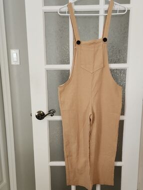 2 / 25$***Women's Tan Cotton Overalls - Casual Wide-Leg Jumpsuit
